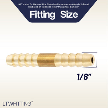 LTWFITTING Brass Barb Hose Splicer Mender 1/8 inch Fitting Air Water Fuel Boat(Pack of 10)
